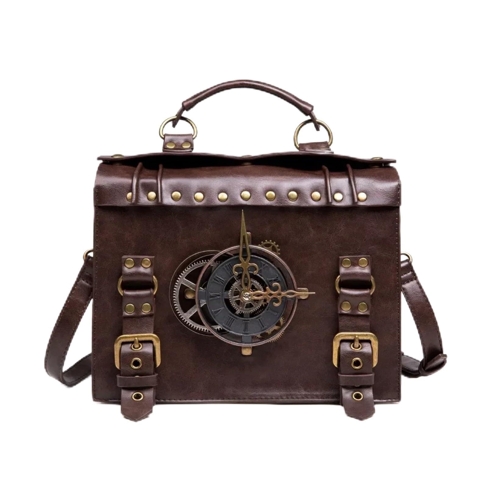 skórzana saszetka, Zegar Gear Crossbody Torby Retro Messenger Gotyckie torebki na ramię Listonoszka Etui telefon