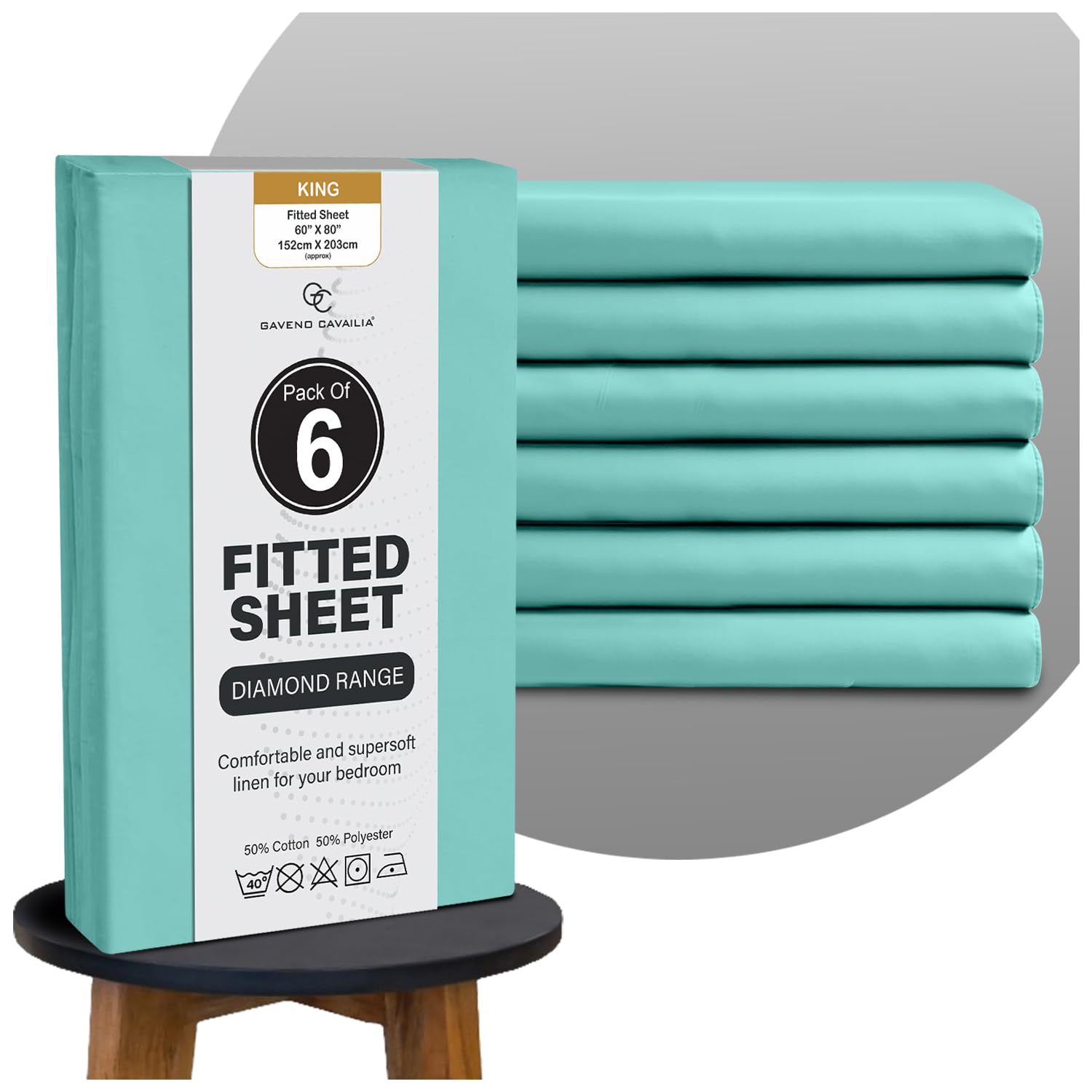 GC GAVENO CAVAILIA King Fitted Sheets 4 Pack 25 CM Deep Pocket - Aqua