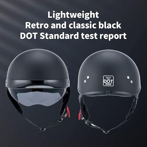 Miniatura 3 de Medio casco de motocicleta hombres mujeres adultos certificado punto fibra de vidrio media concha casco casco vintage casco con visera blanco negro