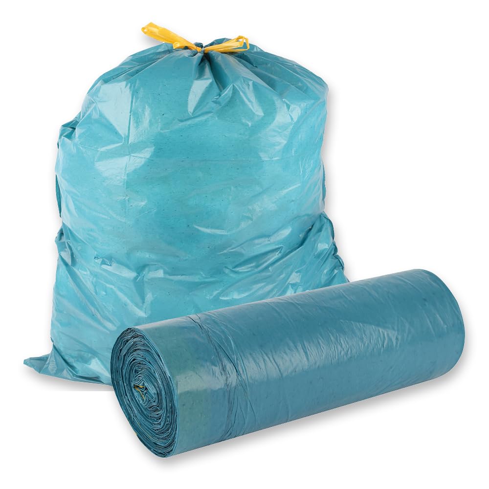 Franz Mensch 75 bolsas de basura de 120 l con cordón, LDPE, azul, resistentes a la rotura, rollo, eliminación de residuos, aprox. 45 my