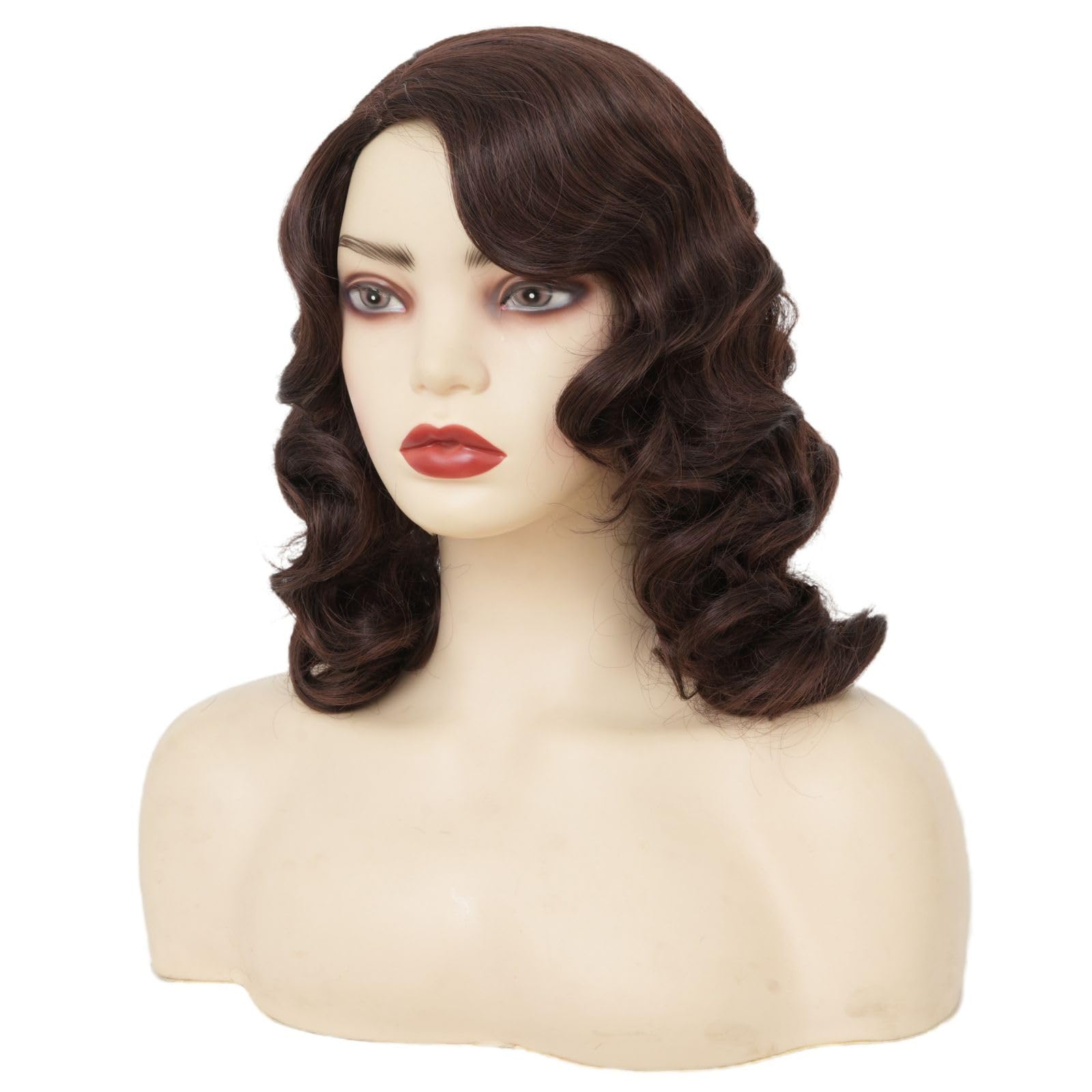 Salaibs Brown Finger Wave Wig 1920s Curly Long Vintage Wigs for Women Lady Synthetic Heat Resistant Full 30s Cosplay Costume Party Wig - Image 2