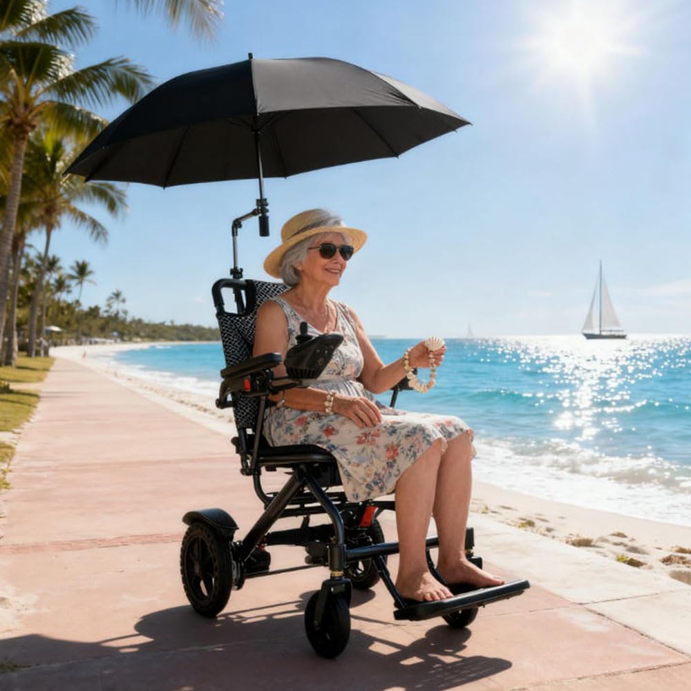 Silla de ruedas eléctrica ligera con batería de litio extraíble 6AH/10AH/20AH, silla de ruedas eléctrica de aluminio – aprobada para viajes y aviones (con paraguas),6ah