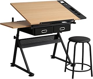 sogesfurniture Adjustable Drawing Table with Storage Drawers,Wood Craft Drawing Table&Artist Craft Workstation,for Drawing, Painting, Writing and Studying BHCA-UT-DT1027