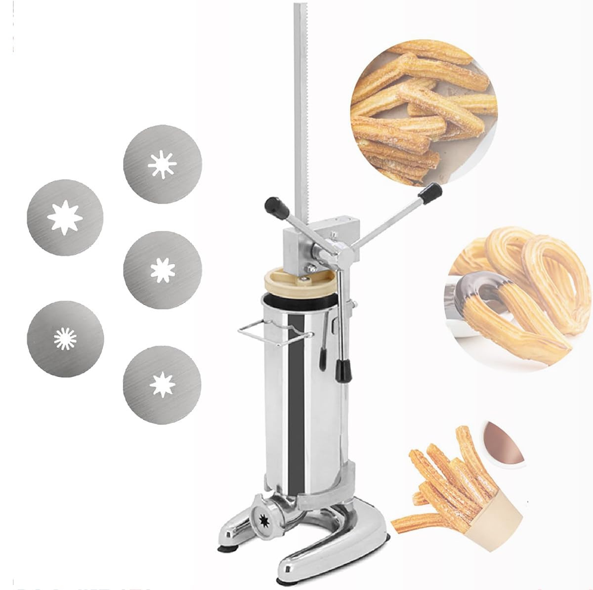 Machine à churro espagnole avec 5 moules et machine de remplissage de 2 L, remplissage manuel commercial pour restaurant, salle de gâteaux, boulangerie