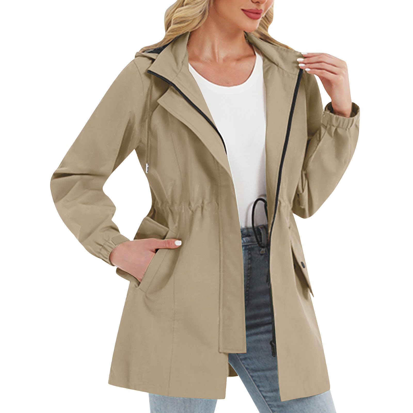 UHouse Regenjacke Damen Wasserdicht Atmungsaktiv Windjacke mit Kapuze Outdoor Windbreaker 3 In 1 Jacke Stehkragen Wanderjacke Leichte Fahrradjacke Freizeit Übergangsjacke Regenmantel