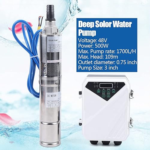 Miniatura 10 de Bombas de agua solares de 200 W CC 48 V, elevación de CC ultra silenciosa 30 M 1.2 mh, bomba de agua solar sumergible para pozos profundos, kit de