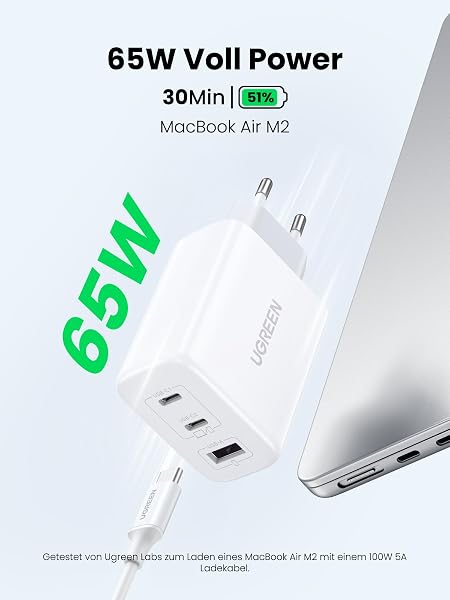 UGREEN USB C Ladegerät 65W PD Netzteil 3-Port Charger Adapter PPS 45W Schnellladegerät kompatibel mit MacBook Pro/Air, iPad, iPhone 17/16/15/14, Galaxy S25 Ultra, Pixel, Steam Deck (Weiß) - 2