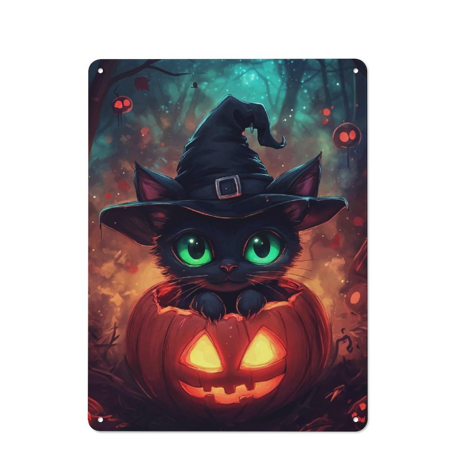 Junmoney Black Cat In Pumpkin Industrial Metal Sign 40X30cm, Clean Industrial Loft Wall Plaque For Modern Home, Workshop, Office Or Cafe