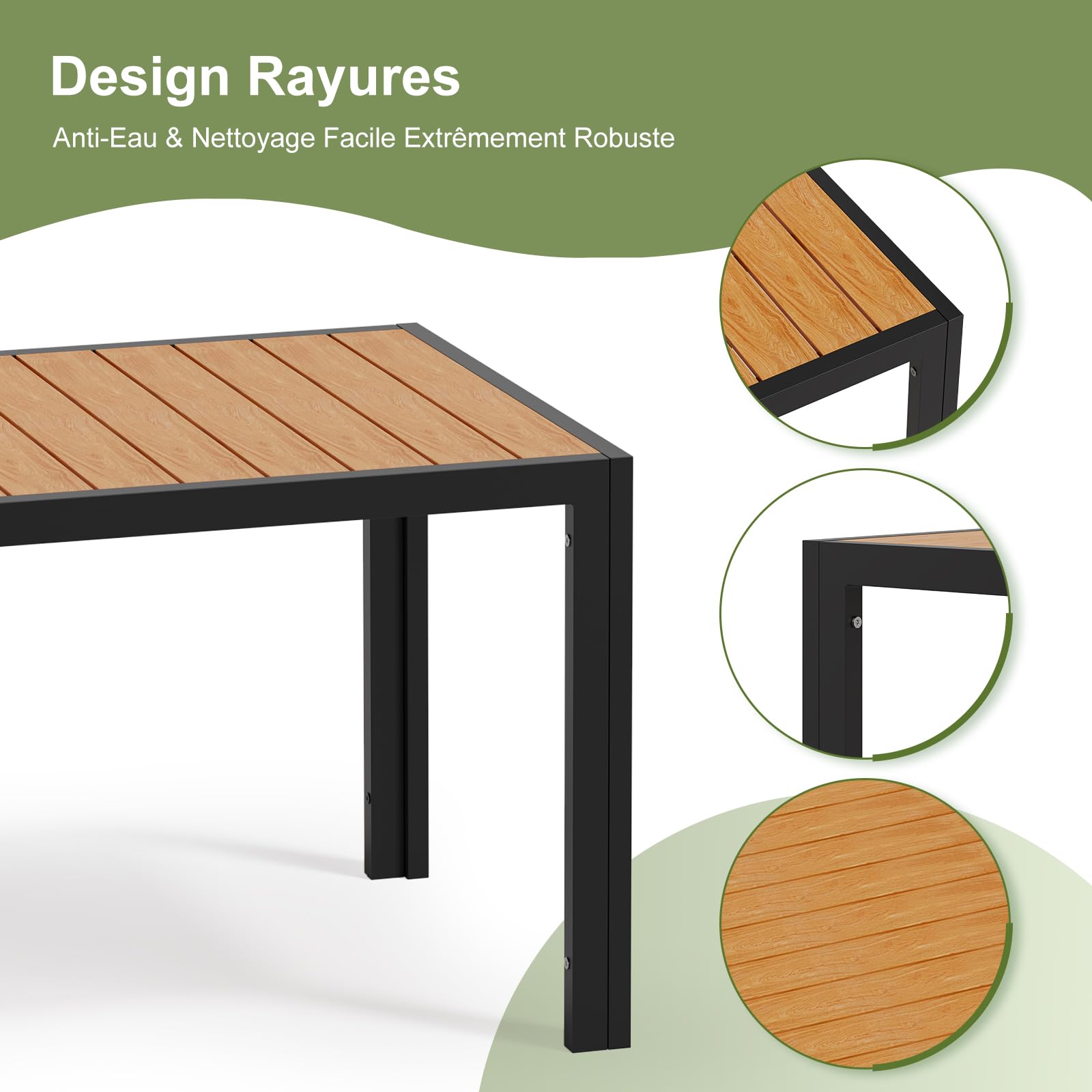JUMMICO Salon de Jardin Extérieur : 1 Table en Aluminium Imitation Bois + 6 Chaises Longues Pliantes. Solide et Durable. Idéal pour Les Balcons, Les Jardins et Autres Espaces Extérieurs.