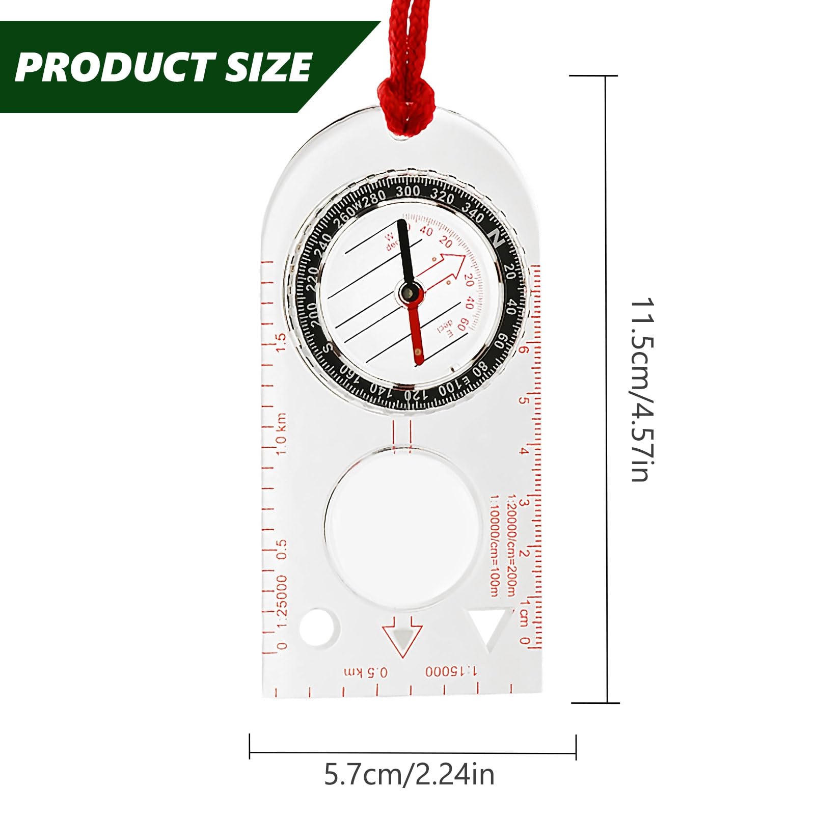 Boussole de Navigation, Transparente Compas d'Orientation avec Déclinaison Réglable pour Randonnée Camping, Sport de Plein air