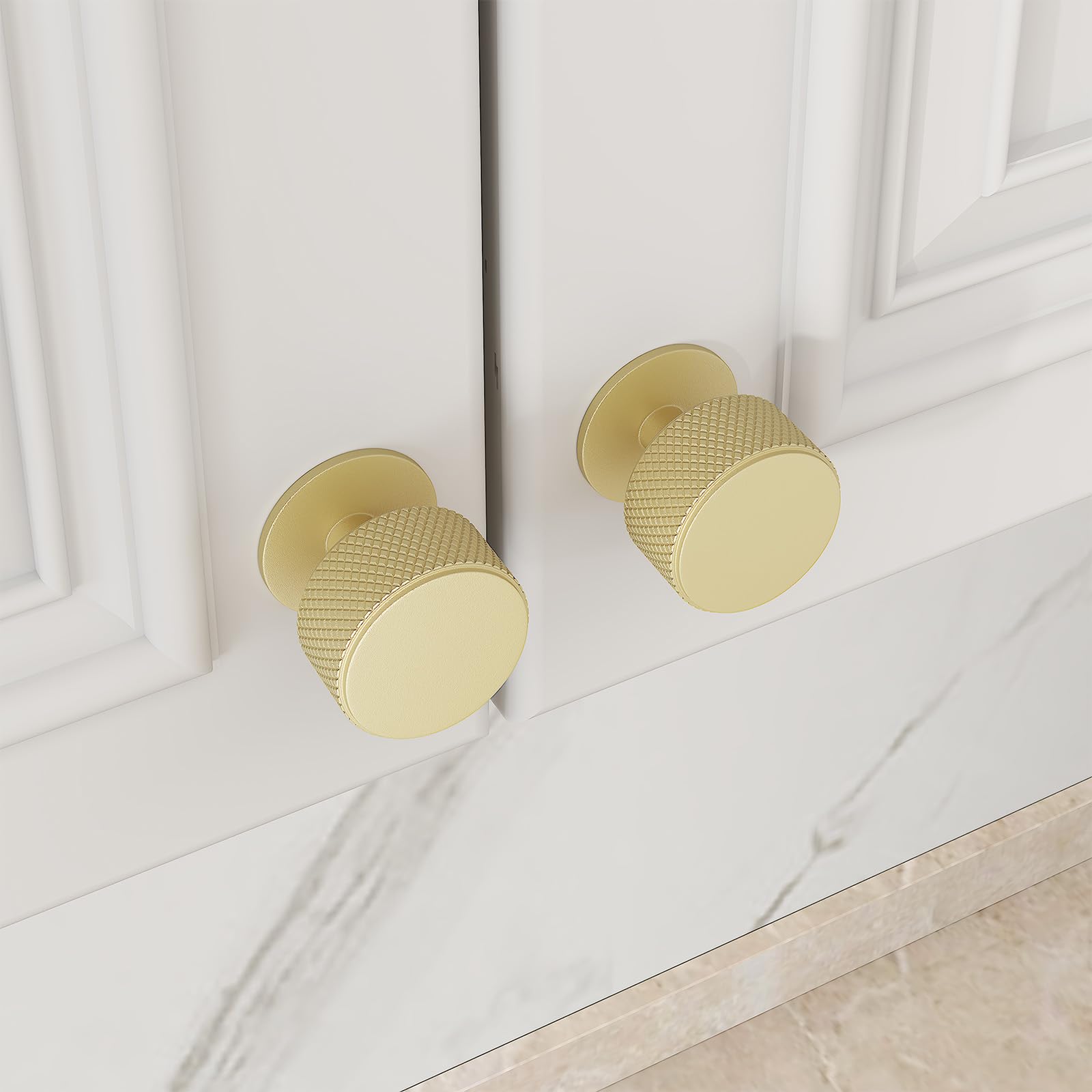 Goldenwarm 5 Pack Gold Drawer Knobs, Knurled Round Gold Knobs, Aluminum Alloy Single Hole Kitchen Handles - Image 4