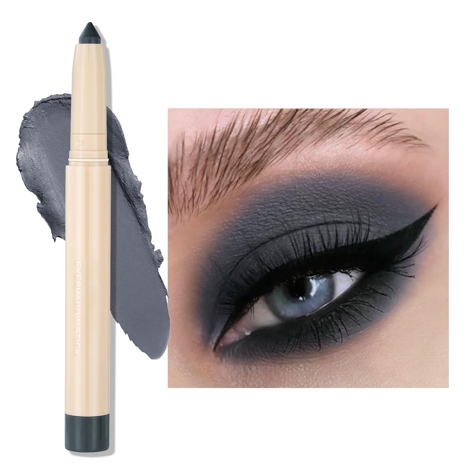 Erinde Lápiz de sombra de ojos negro mate, lápiz de sombra de ojos en crema negra, delineador de ojos de larga duración y resistente al agua, lápiz metálico de maquillaje de ojos