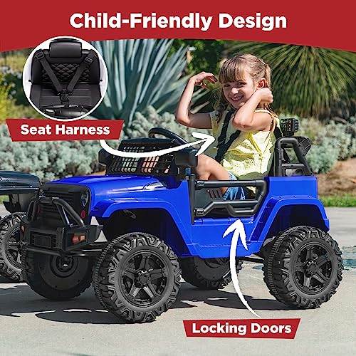 Image of Best Choice Products 12V Kids Electric Vehicle Toy Ride On Car with Parent Remote Control for Toddlers, Seat Harness, 61 lbs Weight Capacity, Locking Doors, Spring Suspension, Bluetooth - Blue