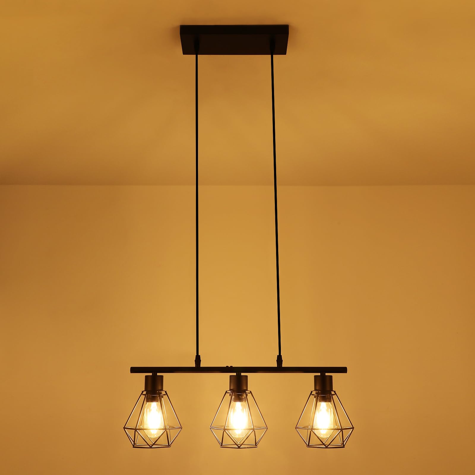 Pendelleuchte Esstisch 3 Flammig, Esszimmerlampe Schwarz Metall Hängelampe E27 Esstischlampe Hängeleuchte Höhenverstellbar, Industrie Vintage Esszimmer Esstisch Lampe Hängend Küche