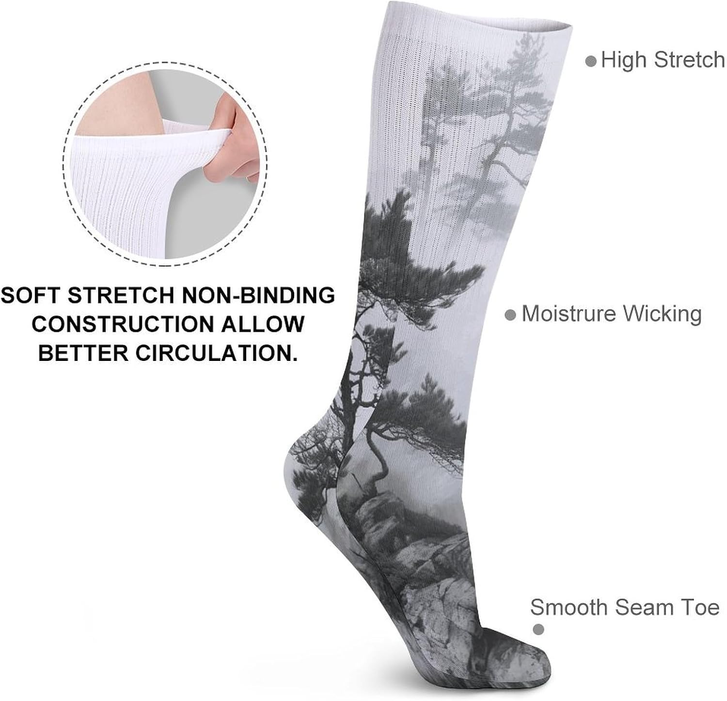 Foggy Mountain Pine Tree Stocking - Cute Casual Long Athletic,Crew Sock for Men Women,Running Socks Soft Breathable for Gift