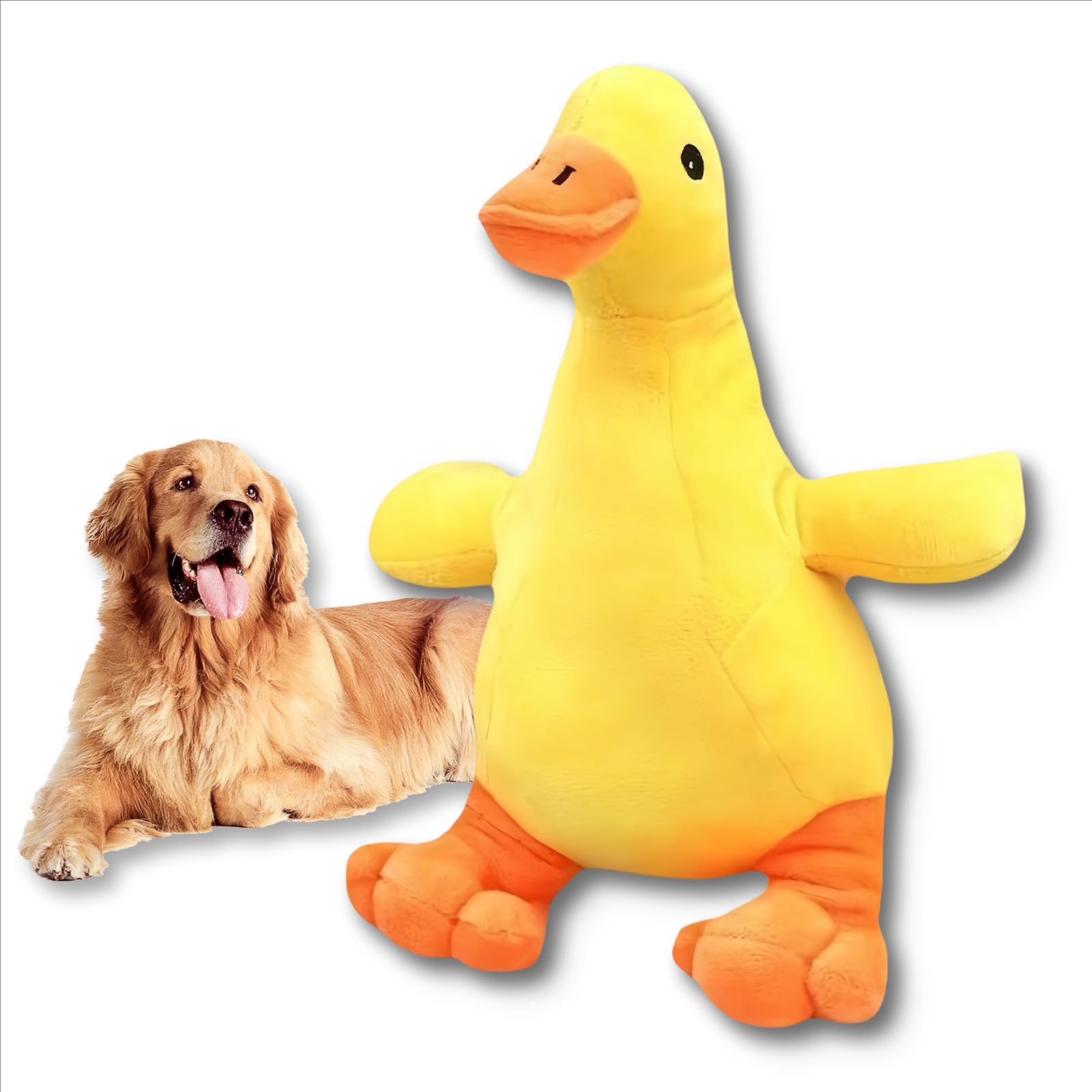 Plush Squeaky Dog Toys for Aggressive Chewers - Cute Duck Doy Toys with Soft Squeaker, Indestructible Dog Companion for Heavy Chewers, Interactive Toys for Large Medium Small Dogs (M/L (17.7'))