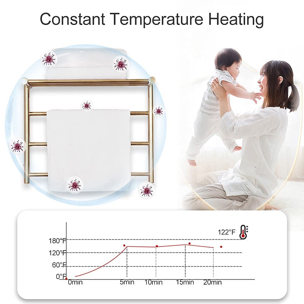 Calentador de Toallas de Acero Inoxidable, radiador toallero eléctrico de Lujo de Pared con Estante para baño, Dorado, 3 + 3 Barras, cableado.