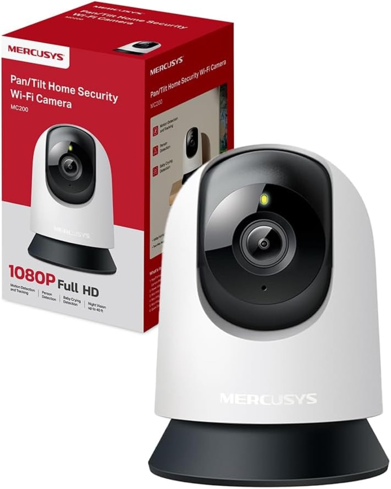 MERCUSYS MC200 - Cámara vigilancia WiFi Interior 360° 1080p, visión Nocturna, notificaciones en Tiempo Real, detección de Personas, Seguimiento Movimiento, Compatible con Alexa Certificado ClimatePartner