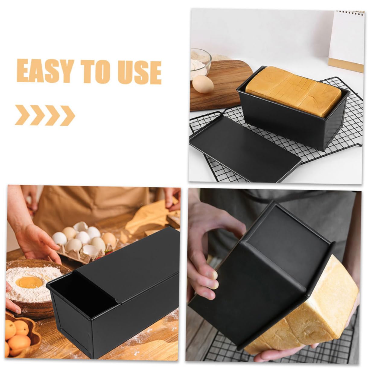 2 Moldes Deslizantes Para Pan Tostado Antiadherentes De Aluminio Con Tapa De Hierro Negro