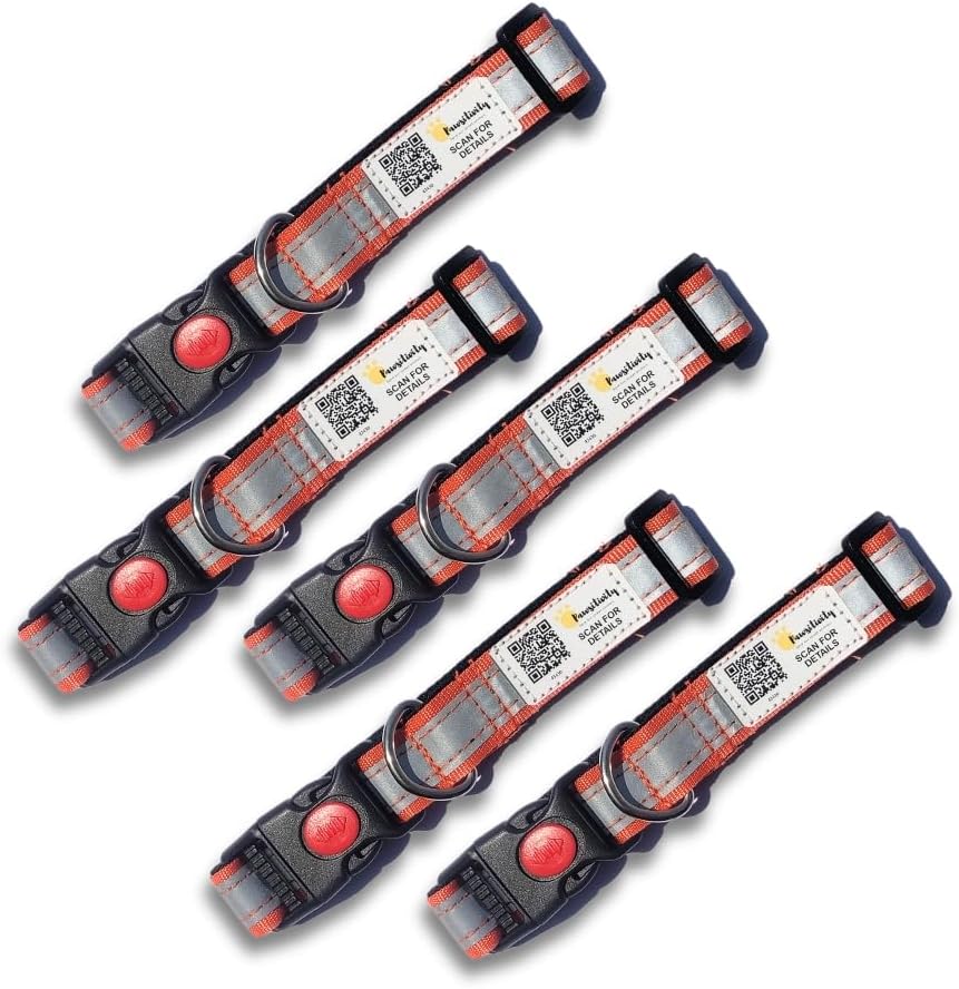 India's First Smart Reflective Collar by Pawsitivity for Strays, QR Code Enabled, Anti Theft, Durable and adujstable | Pack 5 pcs | Color: Orange