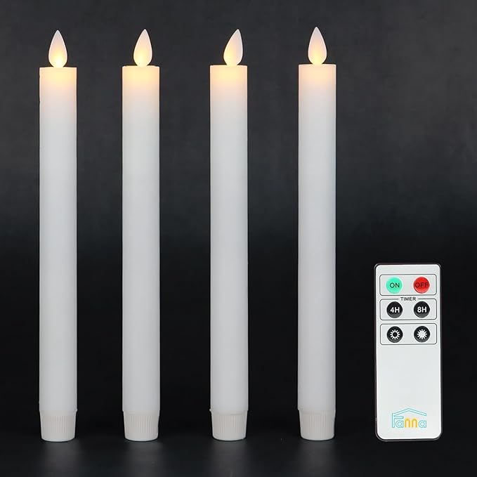 Fanna LED Taper Candles with Moving Flame, Real Wax Finished Flickering