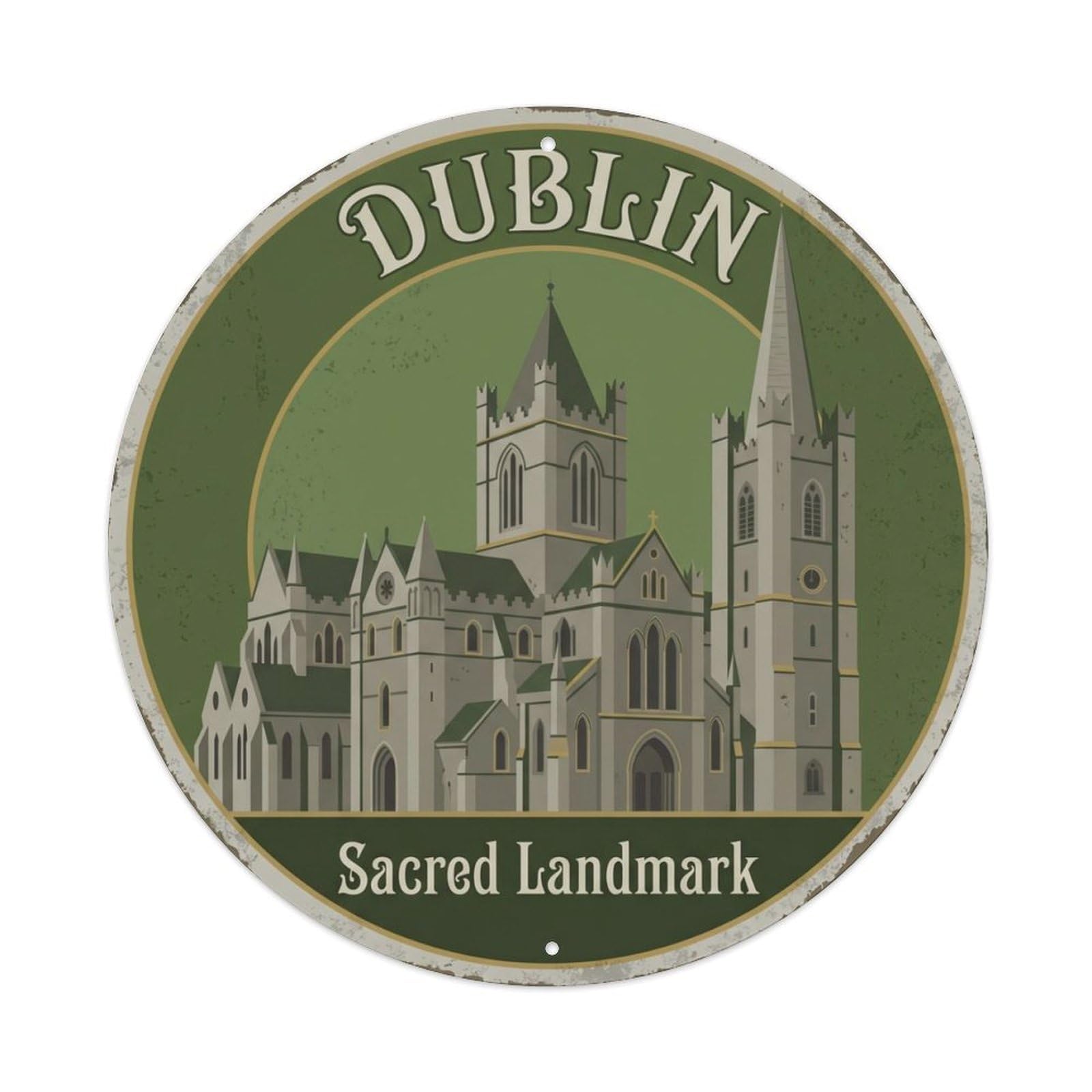 Vintage Travel Dublin Cathedral Metal Tin Sign Plaque Wall Decor for Cafe, Club Bar, Office, Home Garden Round Metal Poster 8x8Inch