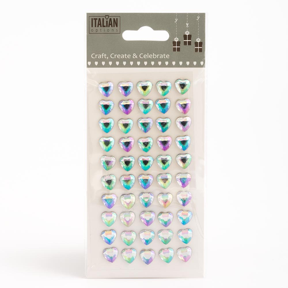 Italian Options - 10mm Iridescent Heart Self Adhesive Stick on Gems (50 pcs)