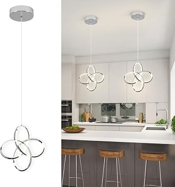 Modern Pendant Lighting, 4500K Chrome Pendant Light Kitchen Island, Height Adjustable Hanging Pendant Light Fixtures for Dining Room Kitchen Sink Bedroom Hallway,1 Pack