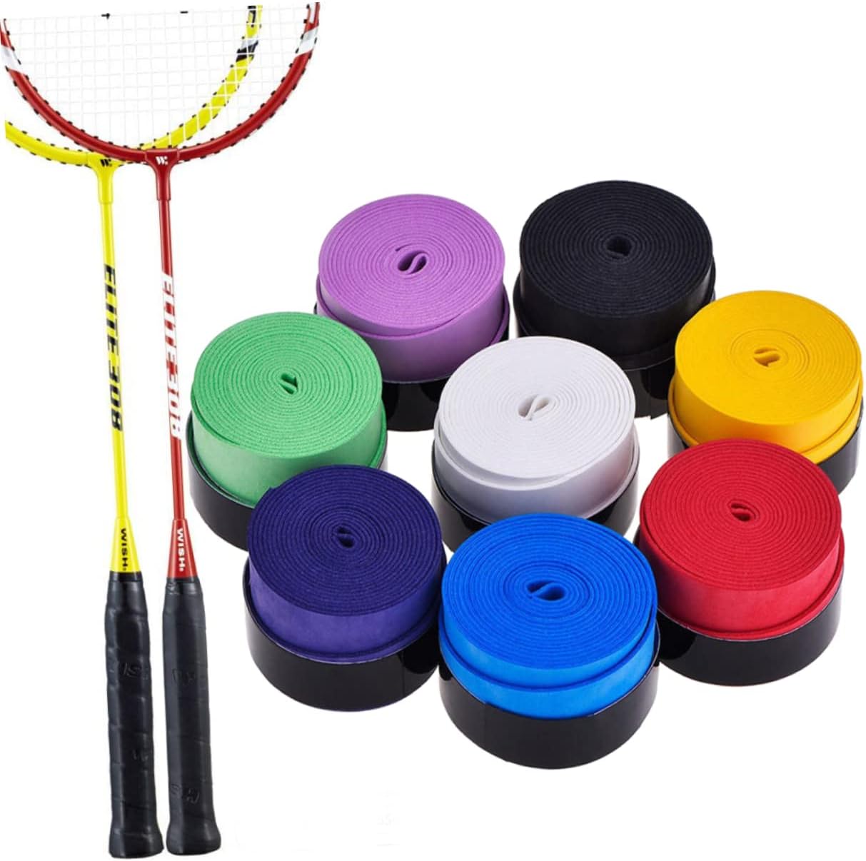 KICHOUSE 10pc Racquet Overwraps Racket Handle Tape Head Sweatband Adhesive Grip Tape for Badminton Racket Ktape