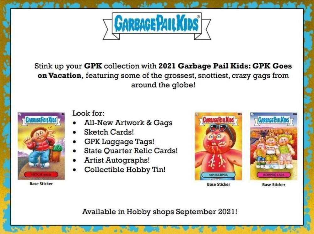 Amazon.com: 2022 Topps GPK Garbage Pail Kids Go On Vacation Factory Sealed  GREEN Tin Blaster Box with 10 Packs of 8 Cards. Three exclusive travel  stickers. Great Value. : Toys & Games