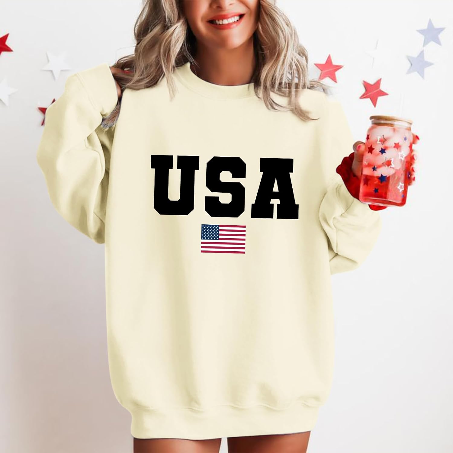Usa Sweatshirt Women Oversized American Flag Sweater Graphic Hoodies Cotton Pullover Long Sleeve Letter Print Shirt - Image 4