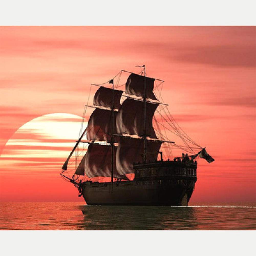 Diy diamond painting cross stitch voile au soleil couchant grand canevas strass ronds 50x60