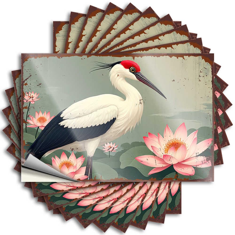 Funky Laptop Sticker - Stork Amidst Lotus Blossoms: A Serene Wetland Scene Half Durable Sticker Easy Apply for Darts Decor(8X12CM)
