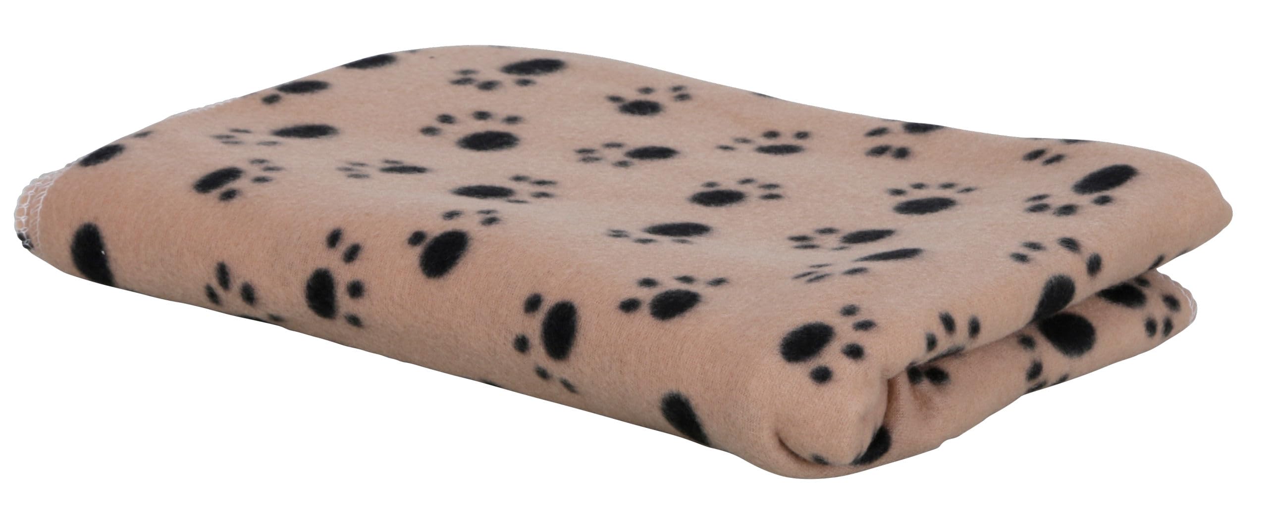 Kerbl Pet Manta para Perros Stella, Frazada, Beige, con Estampado de Huellas, 140x100 cm, Perros, Gatos, de Suave Forro Polar, Protege Muebles