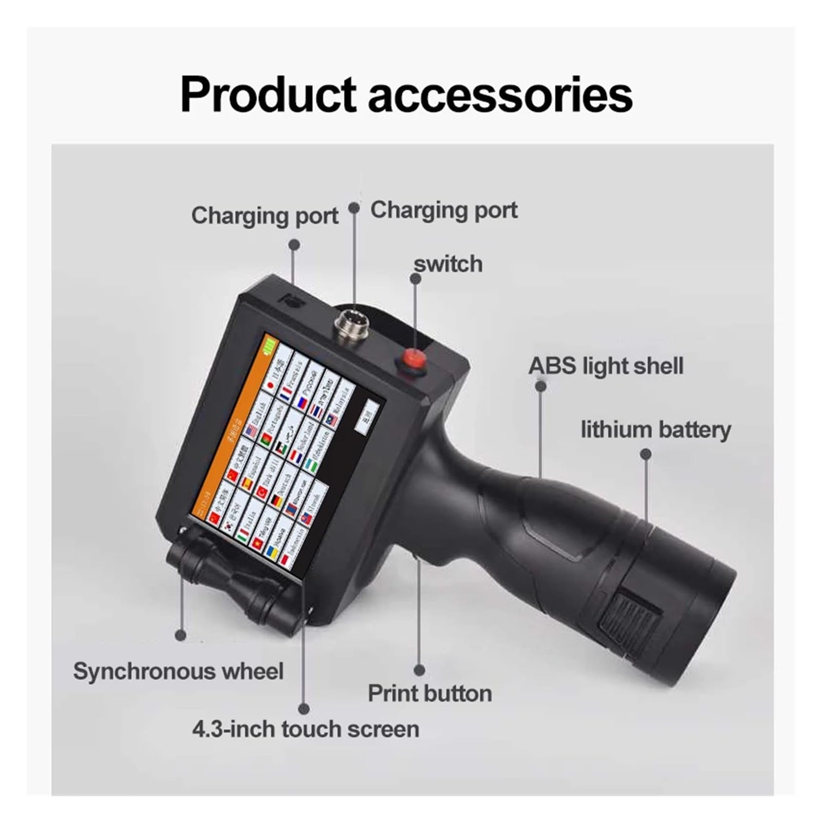 Stampanti a getto d'inchiostro portatili Lingue multiple Etichette intelligenti portatili Data di produzione Caratteri Codificatori Su Cartone, Legno(Printer-HD Black Ink)