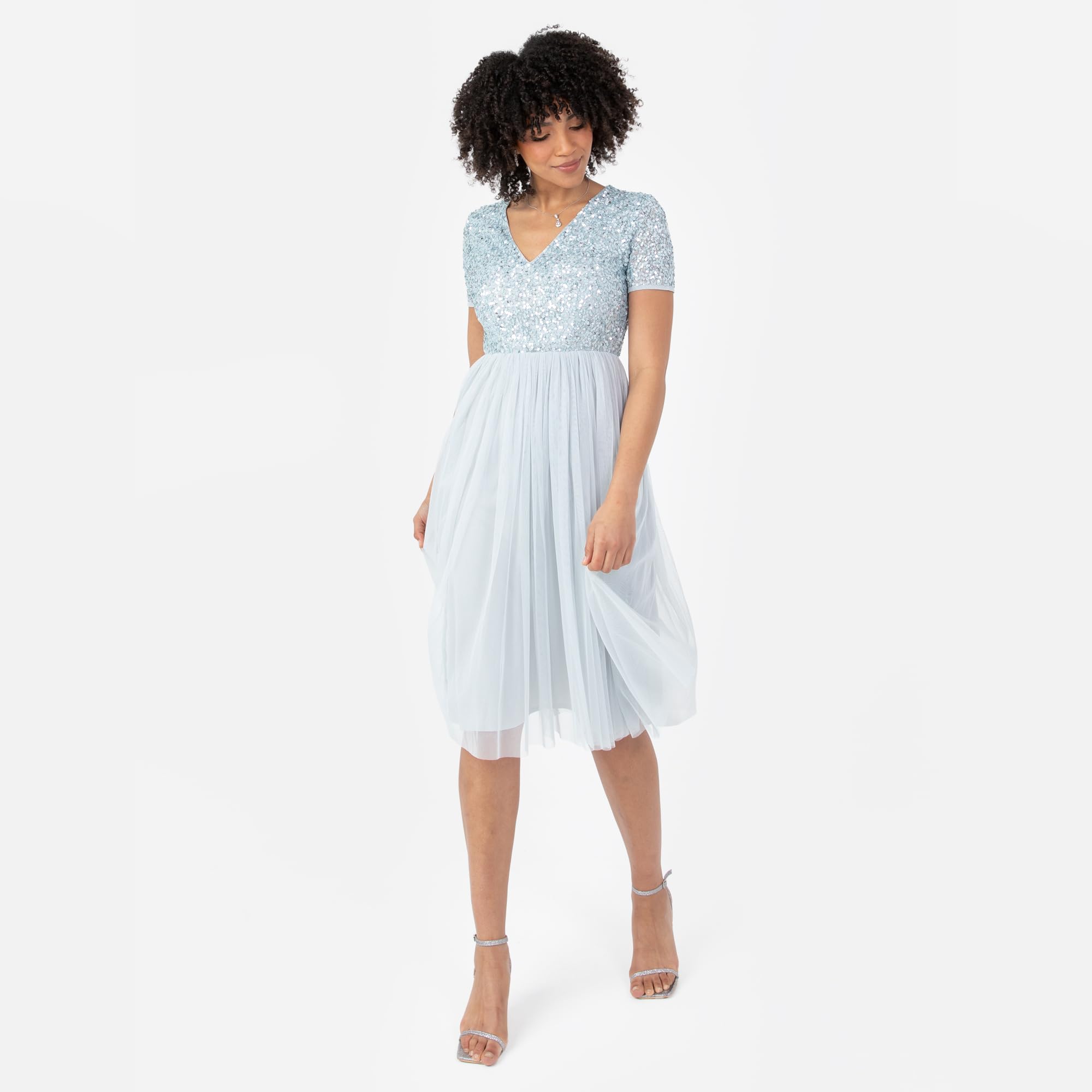 Damen Maya Deluxe Robe de Soirée Midi Ornée D'un Col en V À Manches Courtes Pour Bal de Fin D'année – Bild 7
