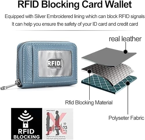 Miniatura 5 de EASTNIGHTS - Cartera de cuero genuino para tarjetas de crédito con cremallera de acordeón, con bloqueo RFID, pequeña cartera de monedas con ventana