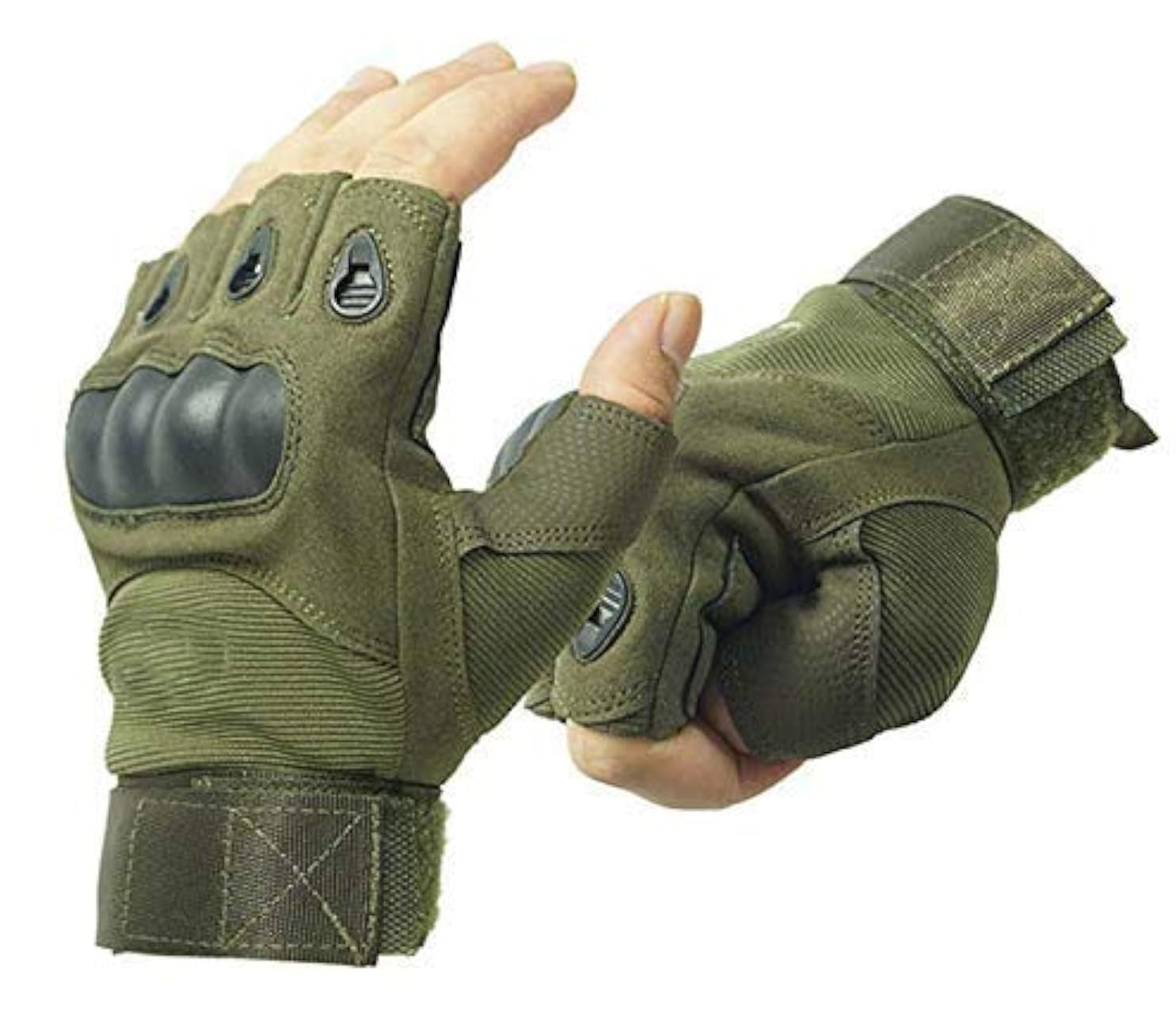 TENDSY Motorcycle & Biker Riding Gloves for Men | Half Finger with Hard Knuckle Punch Protection | Non-Slip Padded Tactical Gloves for Bike Riders (XL, Green)-image-18