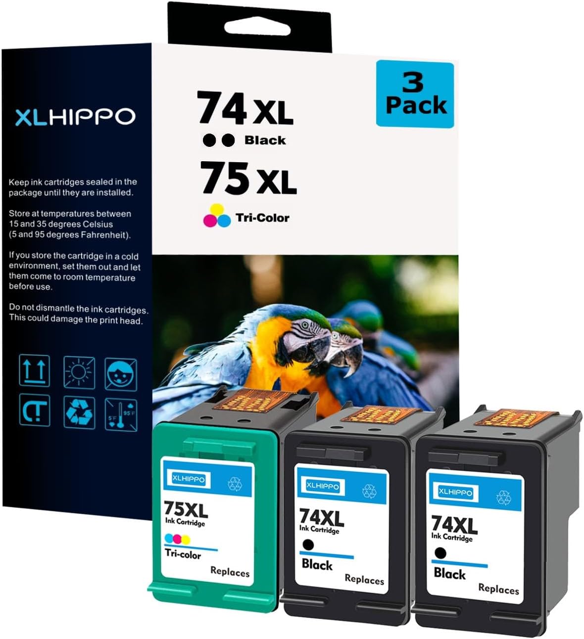 Ink 74XL 75XL Replacement for HP 74 75 Ink Cartridges Combo Pack for PhotoSmart C4280 C4480 C5280 C4400 C4580 C4250 DeskJet D4260 D4360 OfficeJet J6480 Printer (2 * 74 Black 1 * 75 Tri-Color)