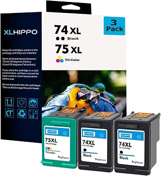 Ink 74XL 75XL Replacement for HP 74 75 Ink Cartridges Combo Pack for PhotoSmart C4280 C4480 C5280 C4400 C4580 C4250 DeskJet D4260 D4360 OfficeJet J6480 Printer 2 * 74 Black 1 * 75 Tri-Color