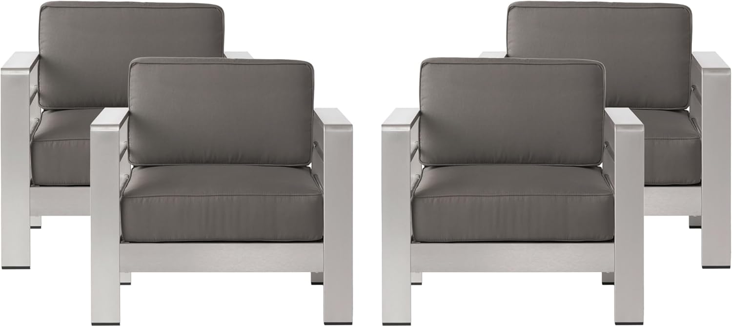 Christopher Knight Home Cape Coral Outdoor Aluminum Club Chairs with Water Resistant Cushions, 4-Pcs Set, Khaki