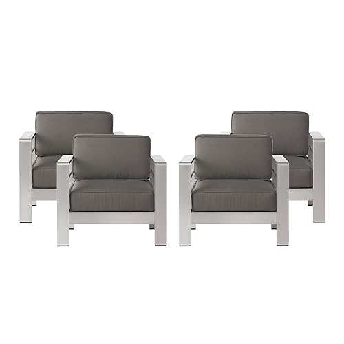 Cape Coral Outdoor Aluminum Club Chairs with Water Resistant Cushions,