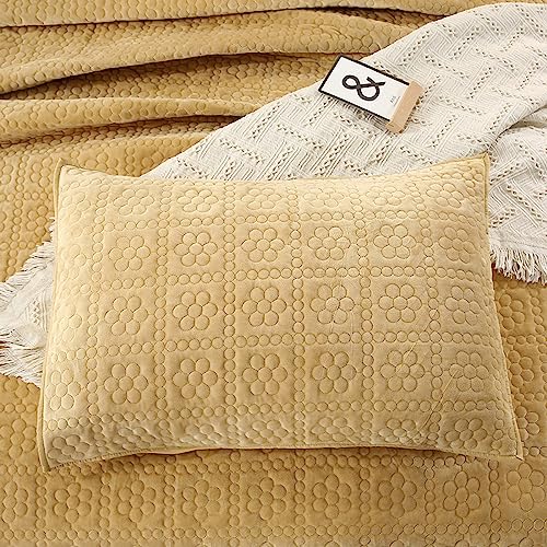 Couvre-lit matelassé de luxe 224x234cm dessus de lit 2 personnes jaune curcuma - 5