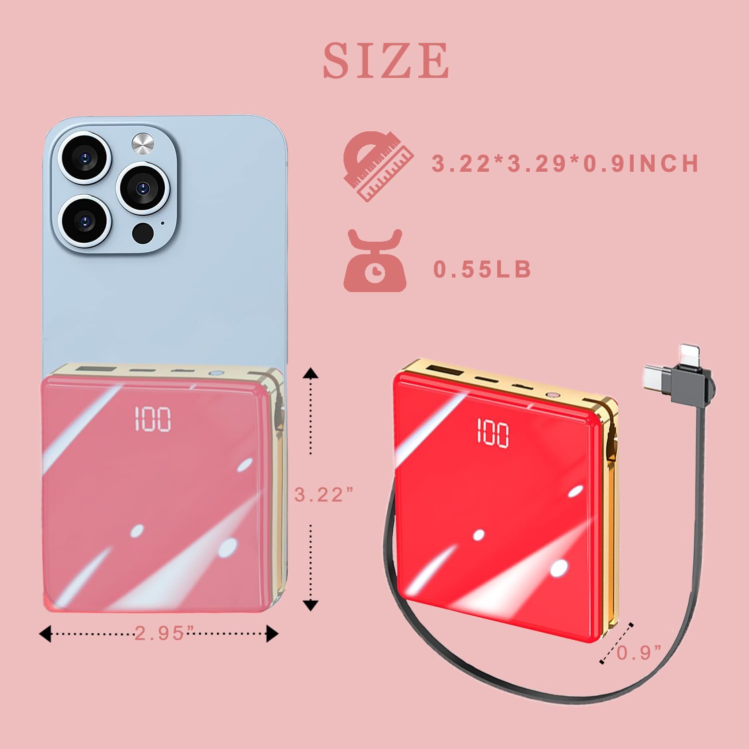 OYEAELX 3 in 1 with Built in Cable Portable Charger 15800mAh Cell Phone Battery Backup Ultra Slim Mini Power Bank with LCD Display Compatible with iPhone iPad Android Samsung Galaxy and More - Image 2