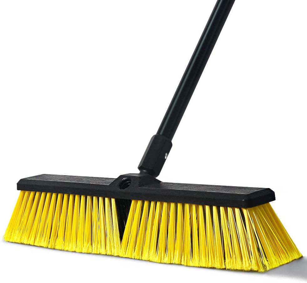 Push Broom Outdoor 18 Heavy Duty with 63 Long Handle Stiff Bristles