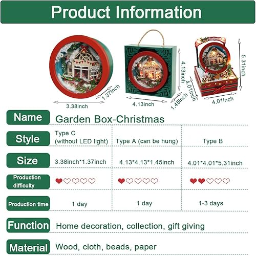 Miniatura 8 de Kit de casa de muñecas en miniatura para bricolaje, caja de jardín, casa de muñecas de Navidad, habitación creativa con muebles, rompecabezas