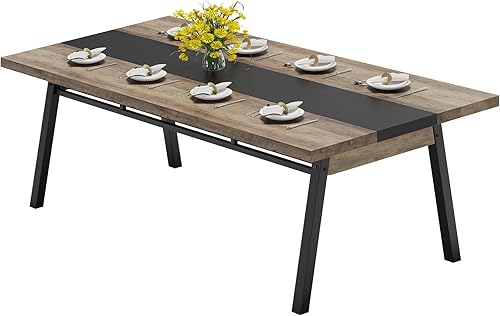 Miniatura 8 de BTHFST Mesa de comedor grande de 71 pulgadas de largo con 2 cajones y estante de almacenamiento de malla metálica, mesa de cocina de madera rústica