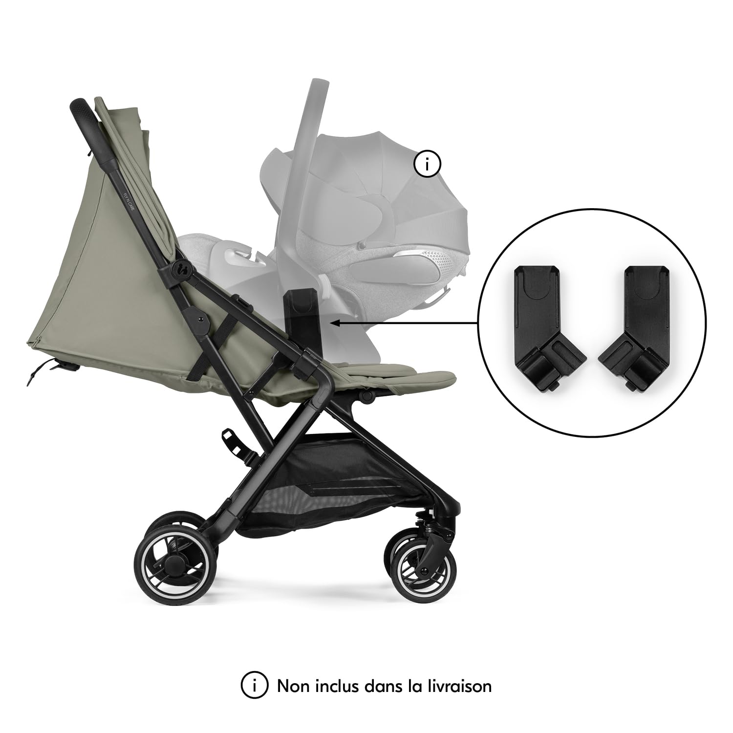 hauck Fly N Care Poussette Canne Ultra Compacte et Légère, Poussette Voyage Pliable Une Main, Position Allongée dès Naissance jusqu'à 22 kg, UV 50+, Adaptateurs Cosy, Sac de Transport - Vert Sauge
