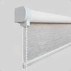 Cortina Persiana Rolo Blackout SOB MEDIDA Para Quartos, Salas e Escritórios (SEM BANDÔ) (Linho Mesclado - Acabamento Branco, 1,30 (lar) x 1,40 (alt))