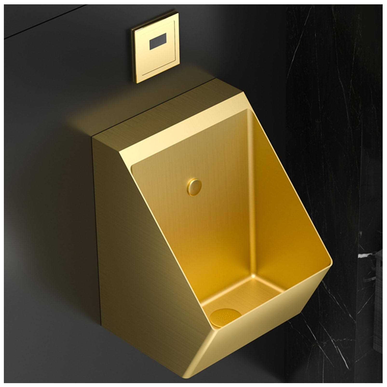 GTHTUHFD Commercial Washout Urinal Stainless Steel Urinal, Men'S Adult Urinal Bathroom Wall-Hung Toilet Urinal, High Efficiency Flushing Urinal Urine Diverter, For Bar/Airpor,Gold-Kit 2